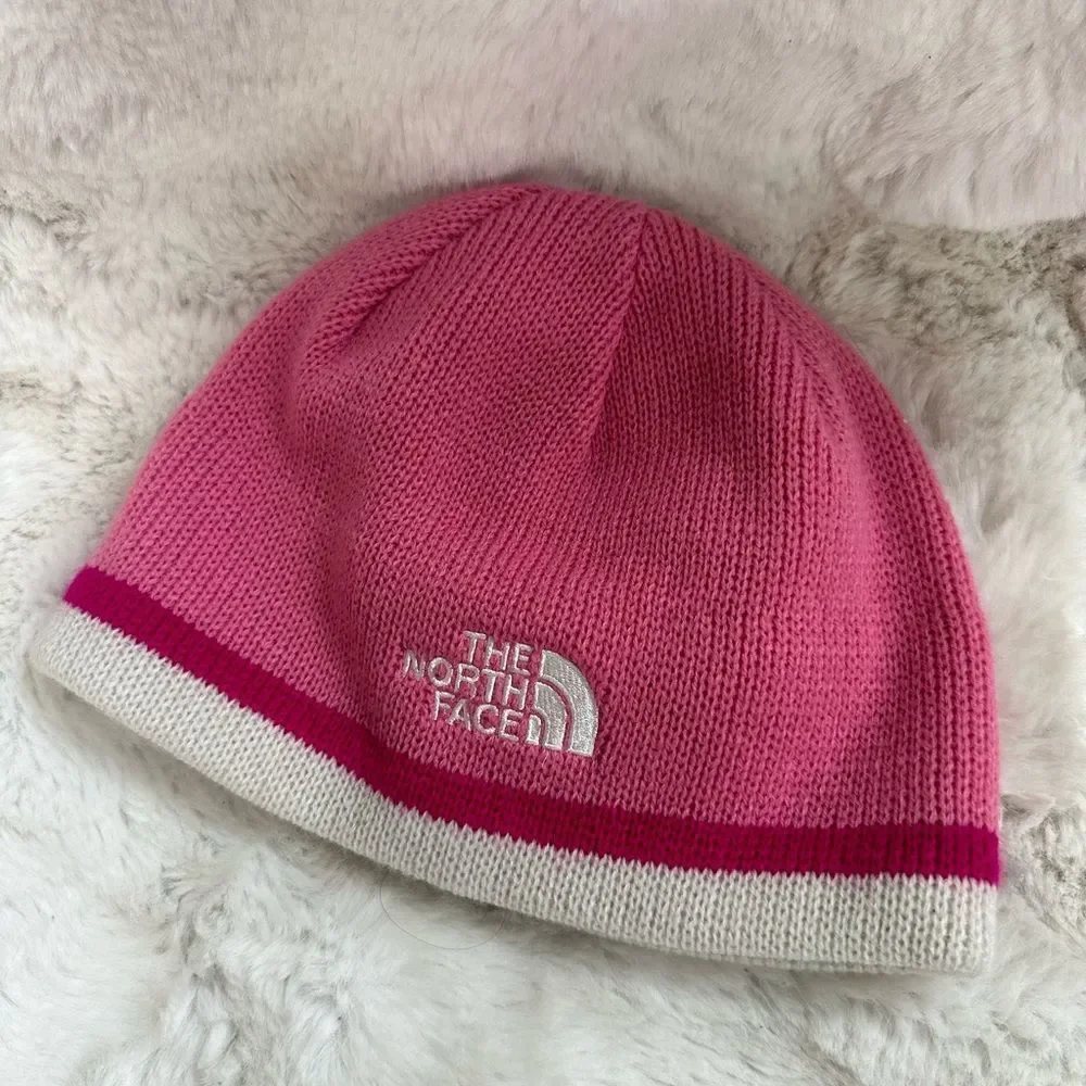 The North Face girls pink knit beanie hat one size